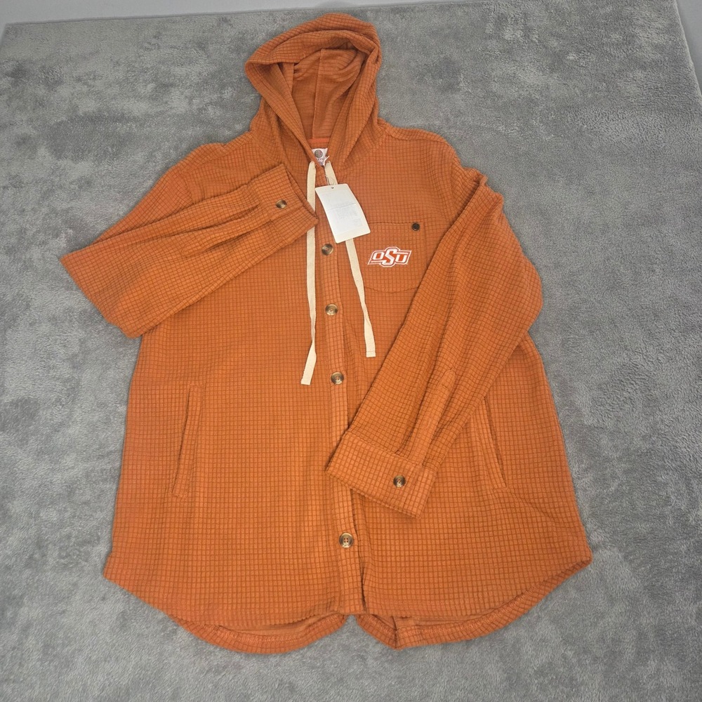 Marleylilly Oklahoma State University OSU Waffle Knit Hooded Shacket Orange XL